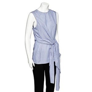 Joseph Blue Striped Cotton Wrap Detail Alicia Top L